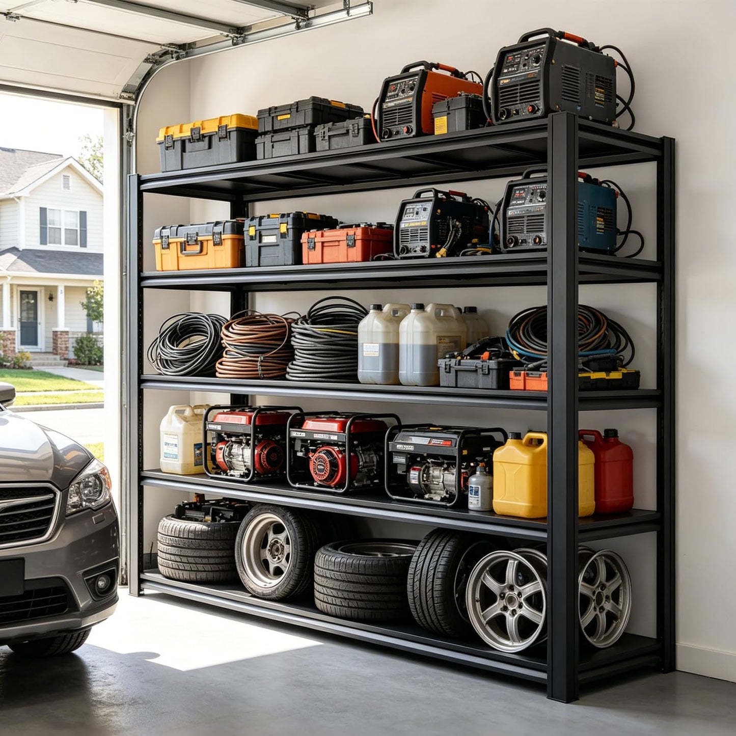 KIFDYTH Metal Garage Shelving Unit, 5-Tier Heavy Duty Garage Shelving, Adjustable Storage Shelves, 3500 LBS Capacity, Industrial Shelves for Garage, Basement(72 H*62 W*24.05 D)