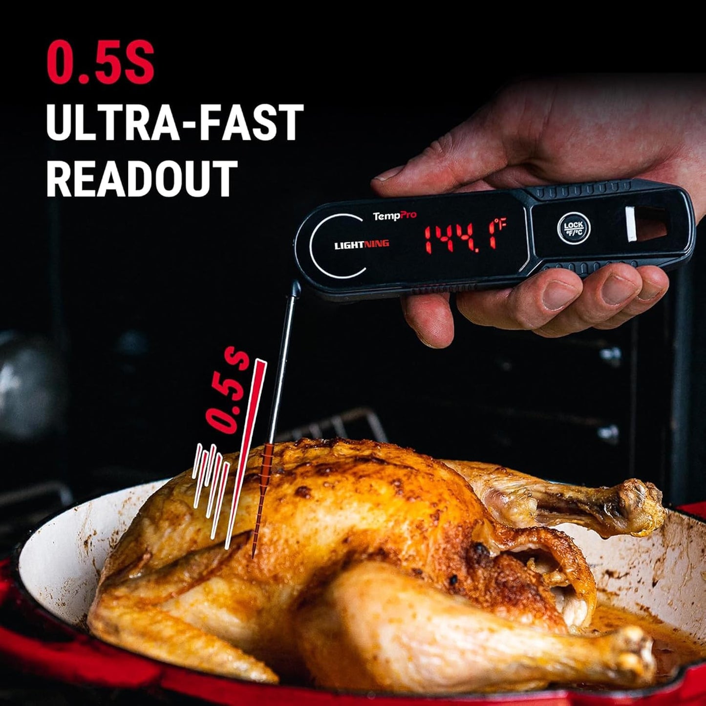 TempPro Instant Read Meat Thermometer - 0.5 Sec Read Time, 180° Rotating Display, IP67 Waterproof for BBQ & Grilling