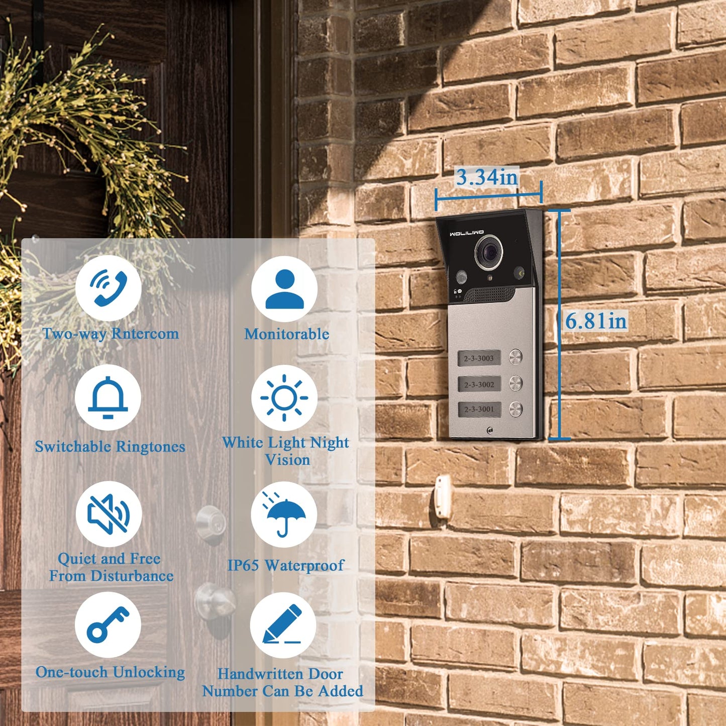 WOLILIWO Wired Video Intercom System, 7 Inch Ring Video Doorbell with IR Night Vision Support Remote Unlock, Dual-Way Intercom for Villa House Office Apartment with 1-Camera and 3-Monitor