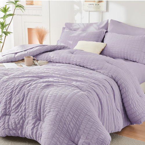 HYMOKEGE King Size Lavender Comforter Set - 7 Piece All-Season Luxury Bedding | Includes Sheets & Pillowcases