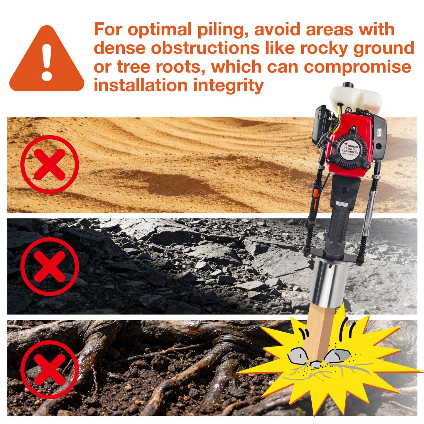 JKCHENPRO 55cc 4-Stroke Gas Powered T Post Driver - Heavy Duty Hammer Drill Pile Driver for Fencing with 150mm Driving Head for Farm, Ranch & Landscaping
