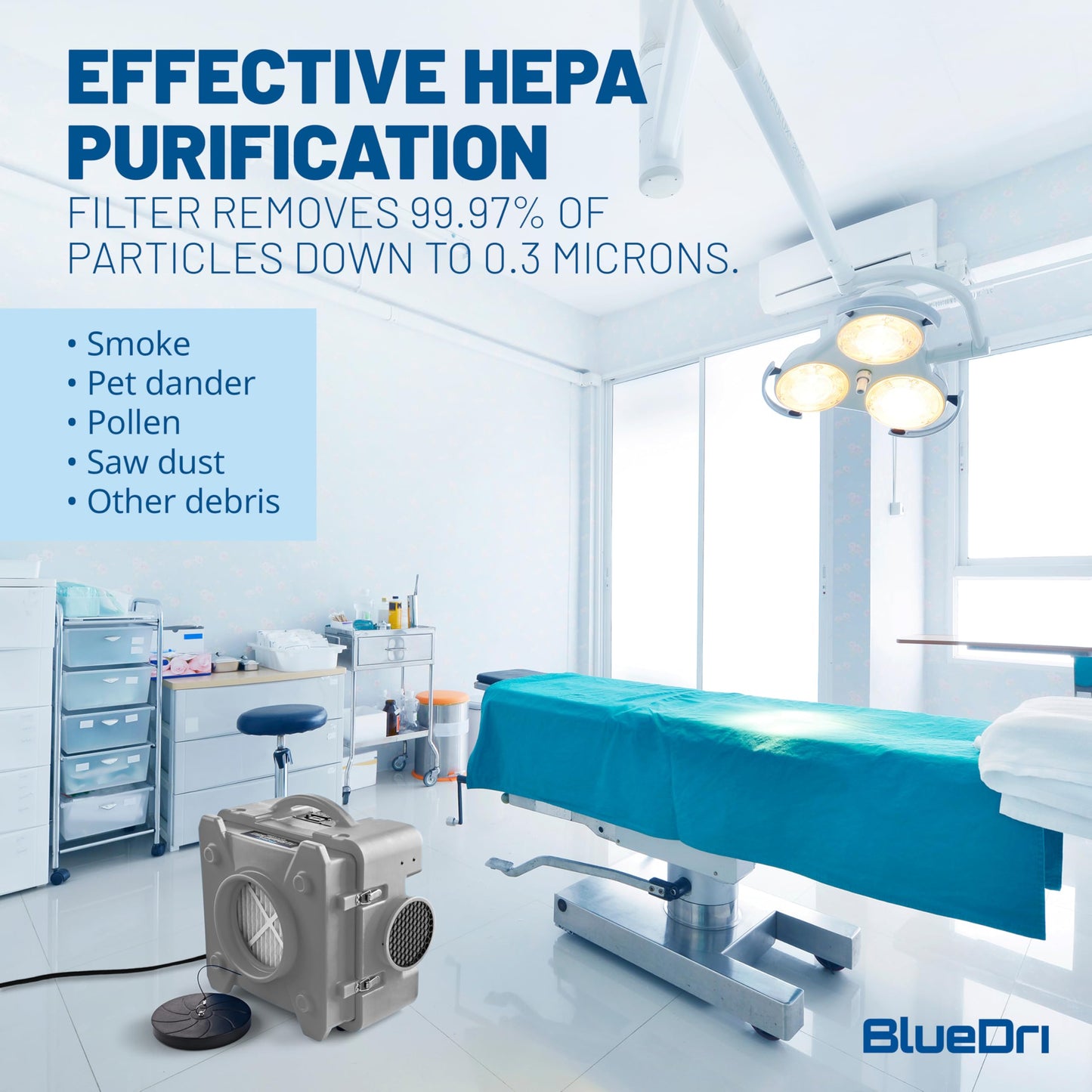 BlueDri Air Shield 550 HEPA Air Scrubber, Water Damage Restoration Equipment Air Purifier, Covers 1400 Sq. Ft, Daisy Chain Capable, For Commercial Use, Gray, BD-AS-550