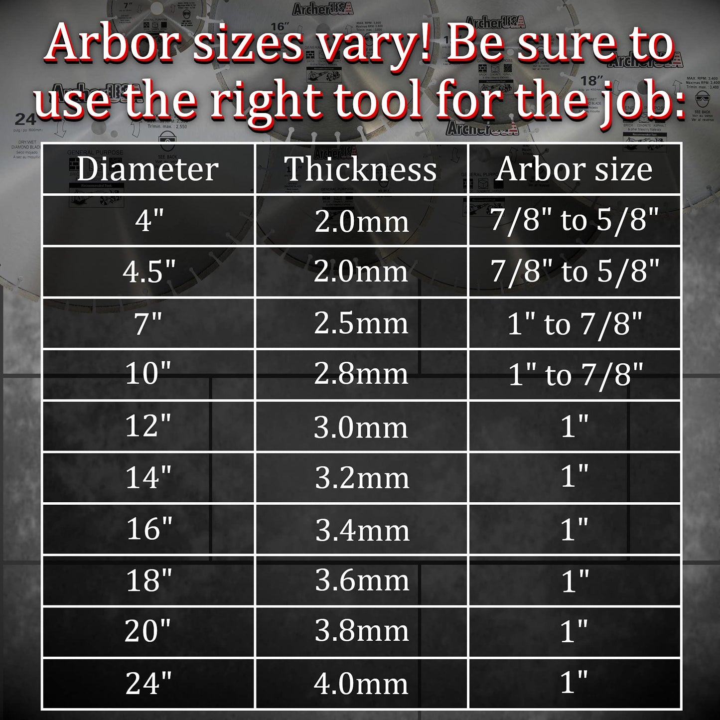 Archer Pro 16" in. General Purpose Diamond Saw Blades for Fast Cutting Concrete, Stone, Masonry, Pavers, Bricks, Blocks