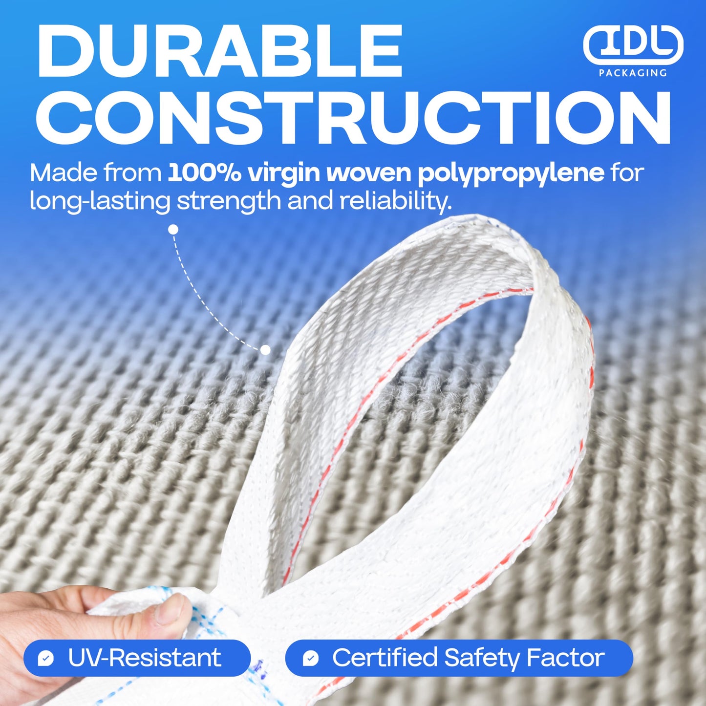 Bulk Construction Bags 35"Lx35"Wx50"H, 5-Pack - USA-Made Open Top, Flat Bottom Bulk Bags 2200 lbs Load Capacity - Heavy-Duty Super Sack for Handling Sand, Gravel & Demolition Debris by IDL Packaging