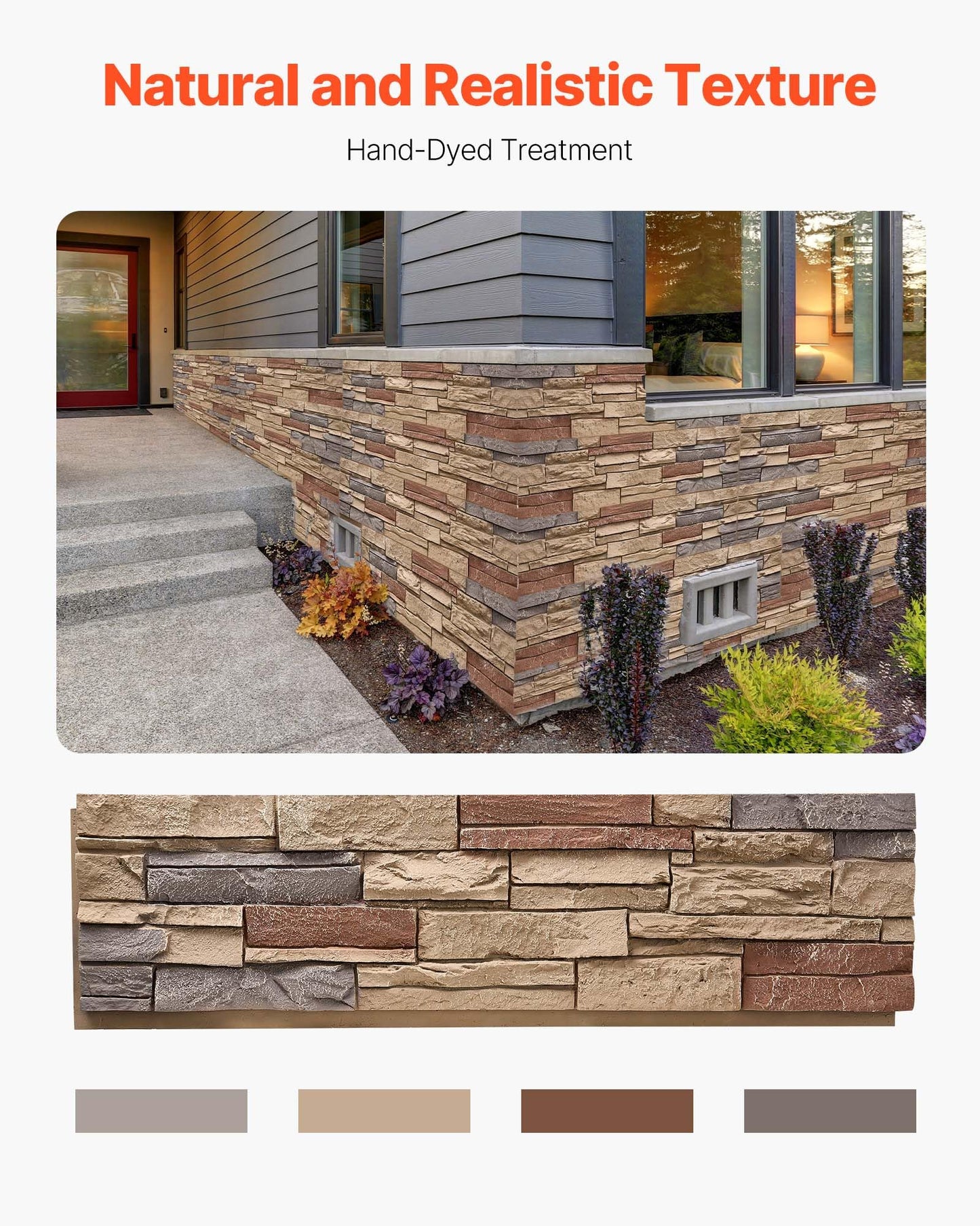 VEVOR Faux Stacked Stone Panel, 45.6 x 12.8 in Artificial Stone Wall Panels, High-Density PU Stones Siding Panel, Easy to Cut, Rock Panels for Interior and Exterior Decorations, Brick Red
