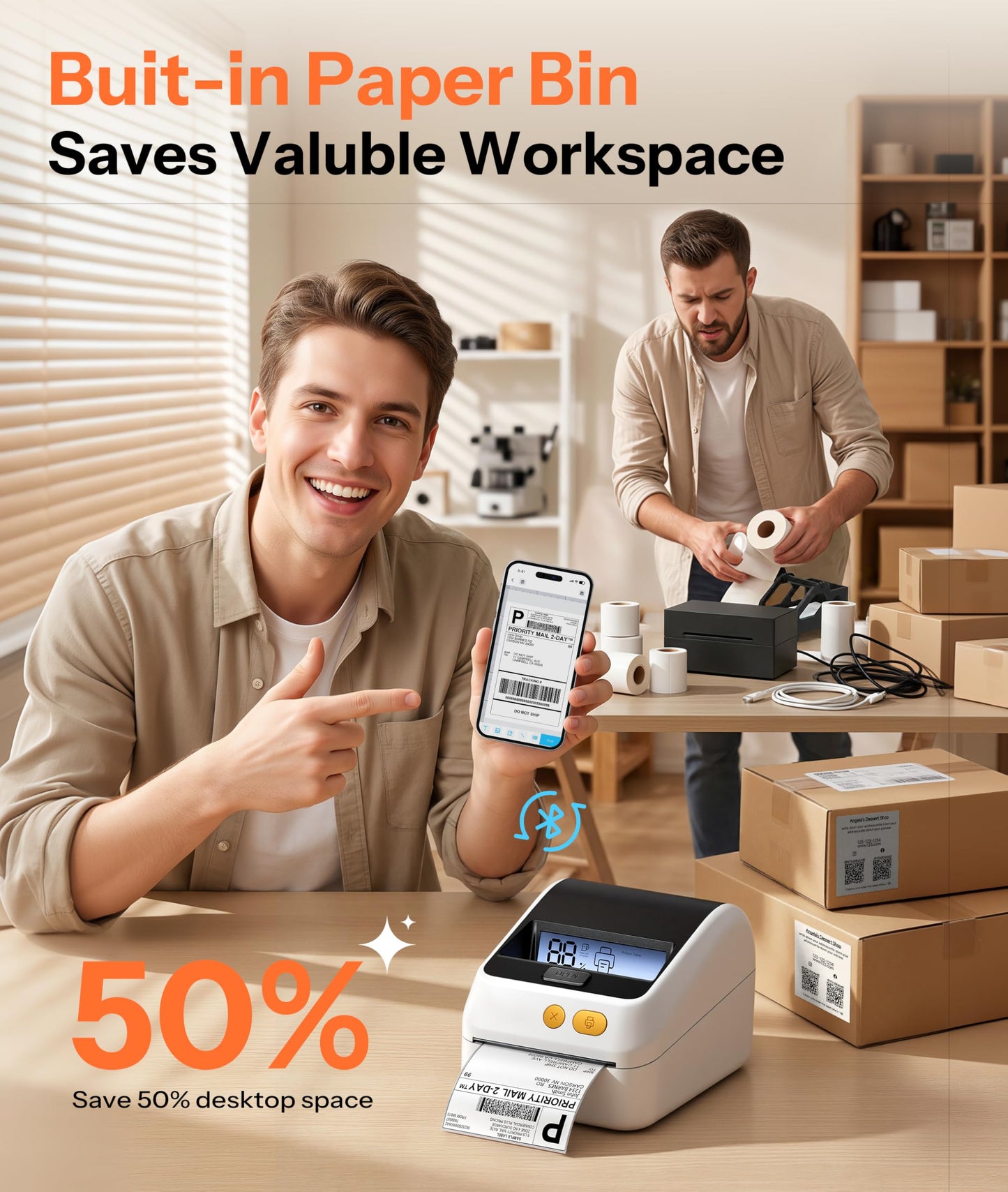 Phomemo D421R Bluetooth Thermal Label Printer with Screen for Paper Level Display - Shipping Label Printer for Small Business, RFID Auto Size Detection 4x6 Thermal Printer with Segmented Code Screen