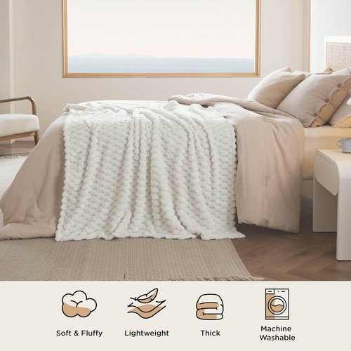 Bedsure King Size Blanket - 350GSM Fluffy Plush Fleece for Cozy Home Decor | Off White, 108x90 Inches