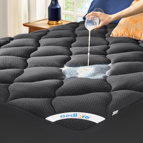 BEDLORE Waterproof Queen Mattress Pad - Quilted Fitted Topper with Deep Pocket 6"-18" | Breathable & Noiseless Protector