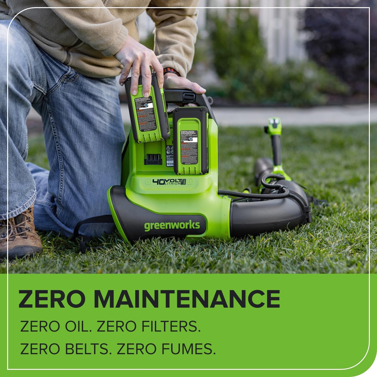 Greenworks 40V (710 CFM / 175 MPH) Brushless Backpack Blower, High Power for Wet Leaves, Heavy Debris, Gravel and Driveway Snow, Includes (2) 5.0Ah HP Batteries & 4A Dual Charger