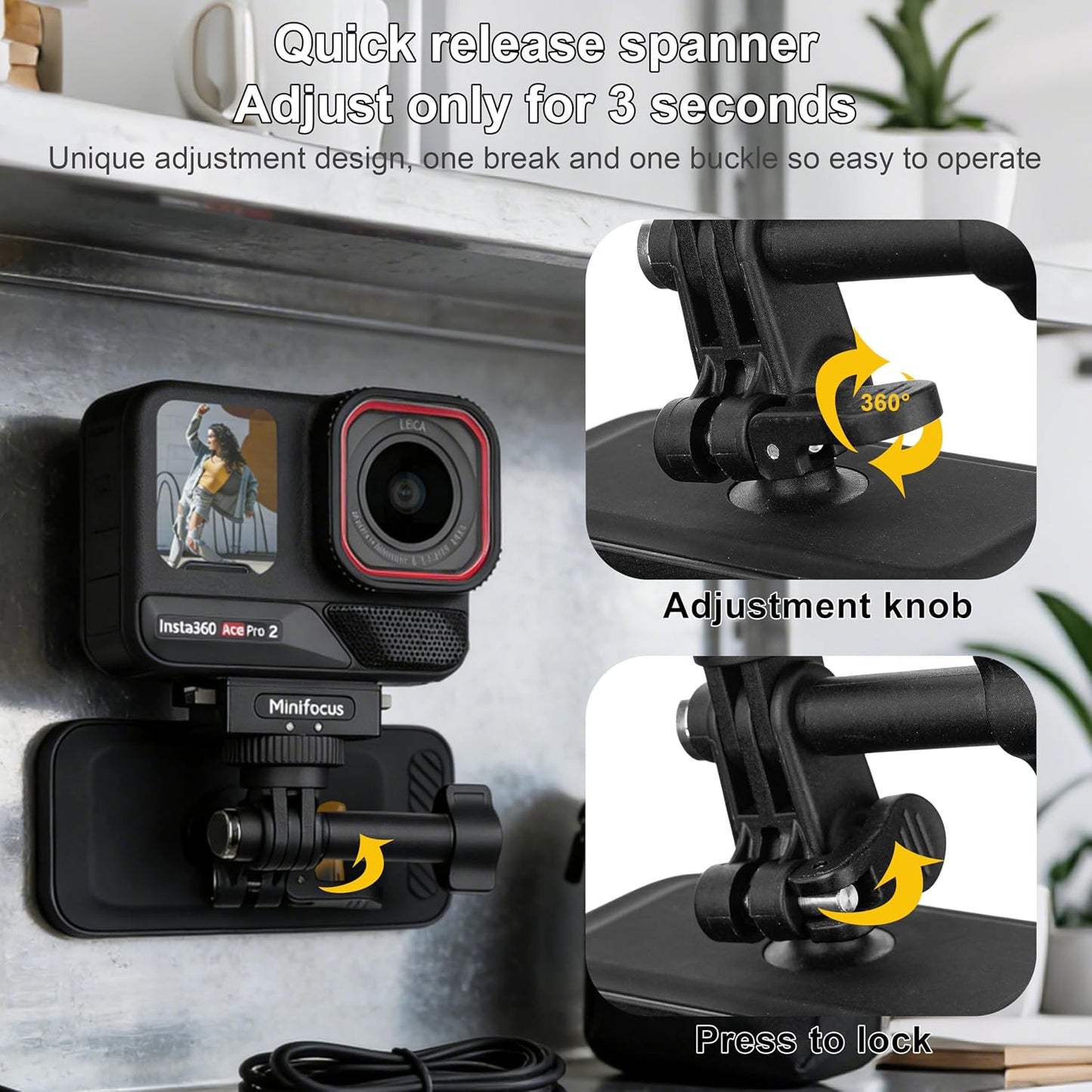 MINIFOCUS Backpack 360 Insta360 Magnetic Mount Clip, Universal Swivel Action Camera Clip for Go Pro DJI Osmo AKASO