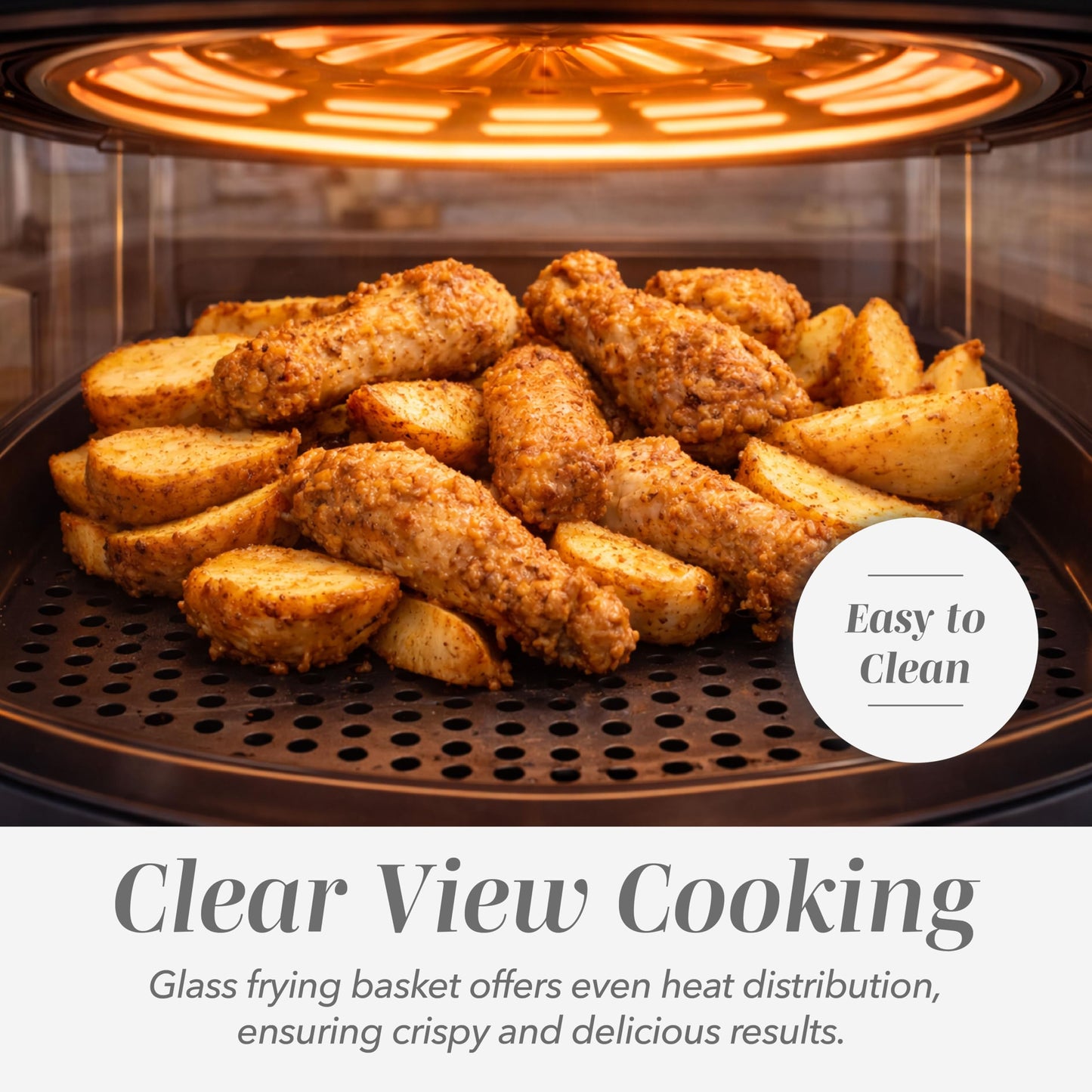 COOK WITH COLOR Colorful 1200W 4Qt Air Fryer: Glass Basket, Dishwasher Safe, 60min Timer, 6 Presets, Temp Control 175F-400F, 4 QT, Linen White