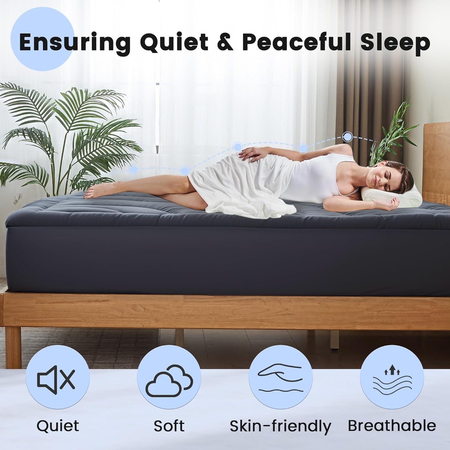 Waterproof Mattress Pad Queen, Quilted Fitted Queen Mattress Topper, Five-Layers Noiseless Mattress Protector Cover with 8"-21" Deep Pocket, Machine Washable, Grey, 60x80