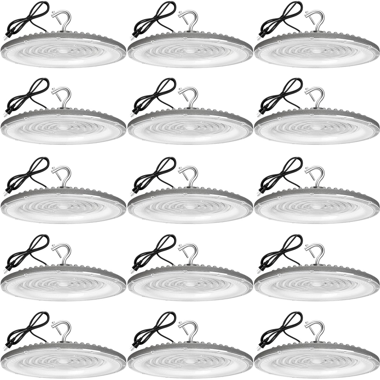 XYCN 15 Pack 200W UFO Led High Bay Light,120VAC,5000K Daylight Commercial Bay Lighting,IP66 Waterproof,30500LM,850W MH/HPS with Plug Area Lighting for Warehouse/Shop/Workshop/Barn/Gym/Factory