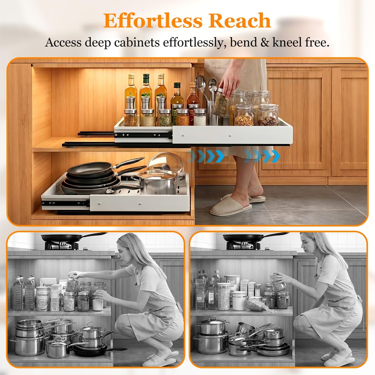 Philosun Pull Out Cabinet Organizer for Kitchen,Full Expandable Width 12"-19" Depth 16"-22" Cabinet Drawers Slide Out No Drill Adhesive,Cabinet Pull Out Shelves for Kitchen Pots Pans Spices 2Pack