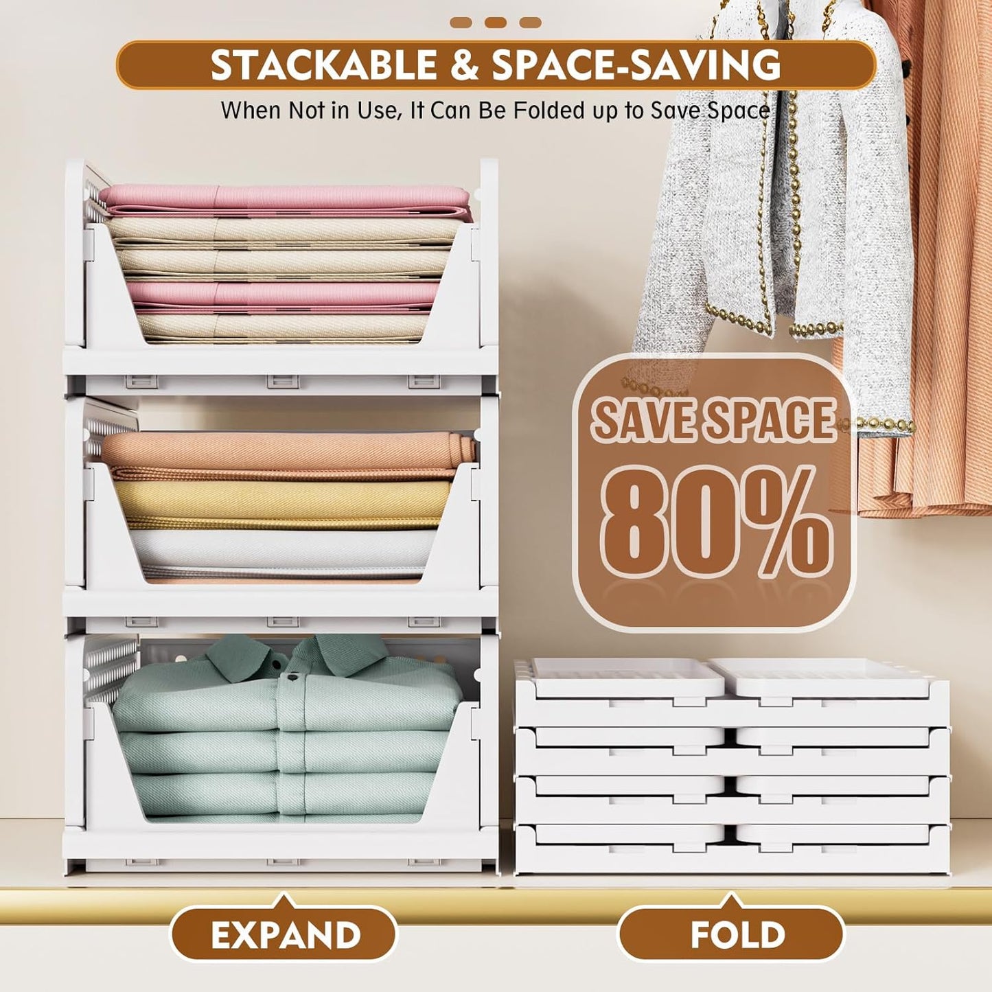 SNSLXH Stackable Closet Organizer Box - Multifunctional & Foldable Storage Basket for Bathroom, Kitchen, Laundry | Green, 5 Pack