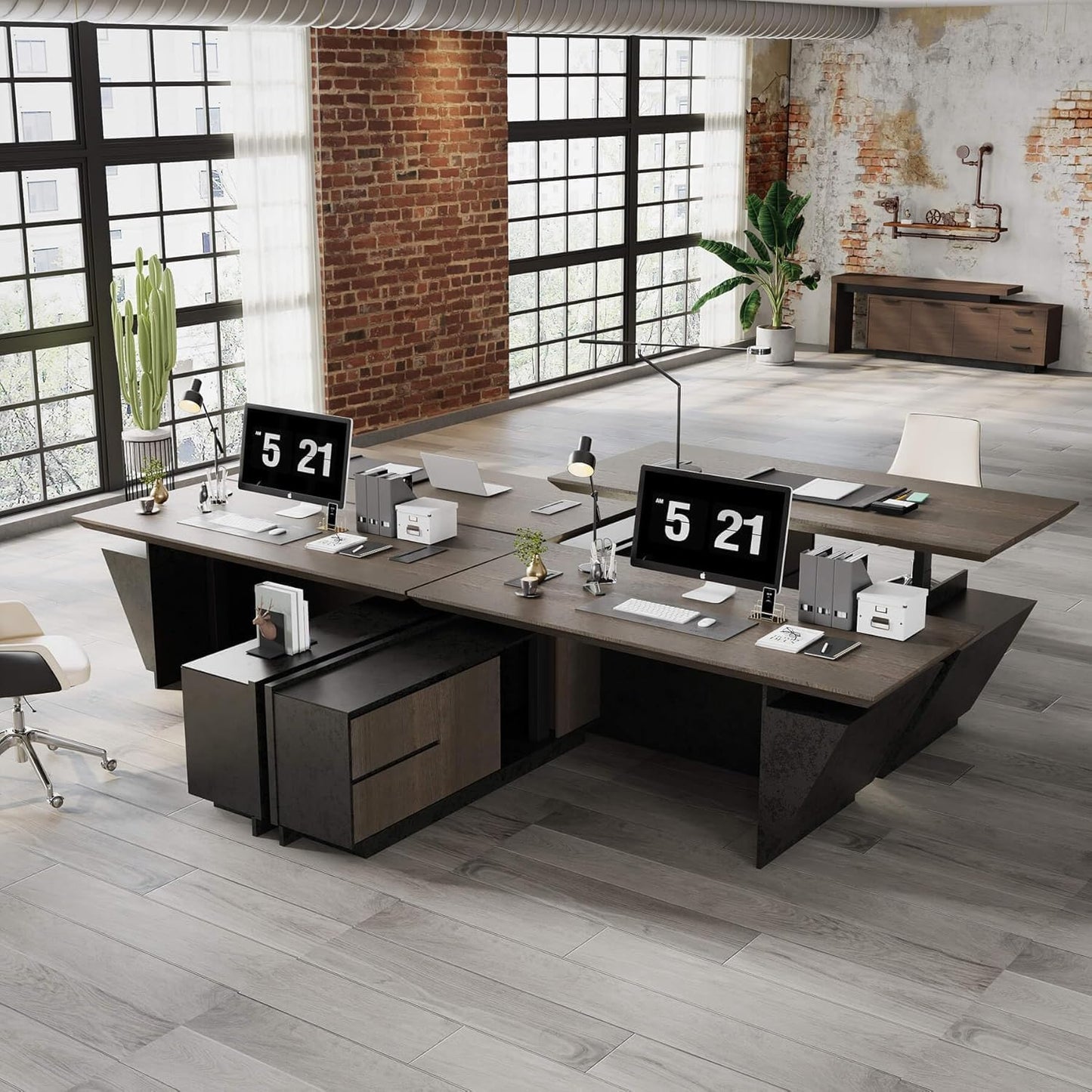 SAINTCY 94.5in Adjustable Executive Desk - Luxury L Shaped Desk with Drawers, Large Table with File Cabinets, Executive Office Desks with LED Light Strip Home Office Desk for Professionals