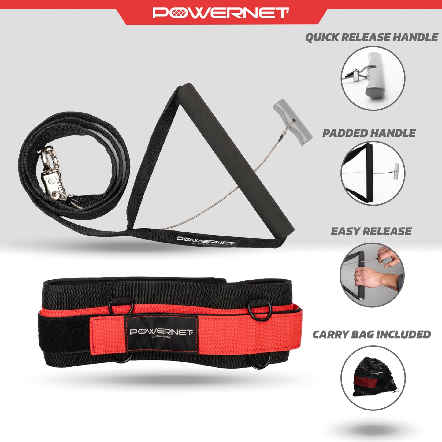 PowerNet Tension Trainer for Speed & Agility, Resistance Band Running Belt with Quick Release Handle, Speed Strength Training Equipment, Resistance Training for Basketball, Football, Baseball, Soccer