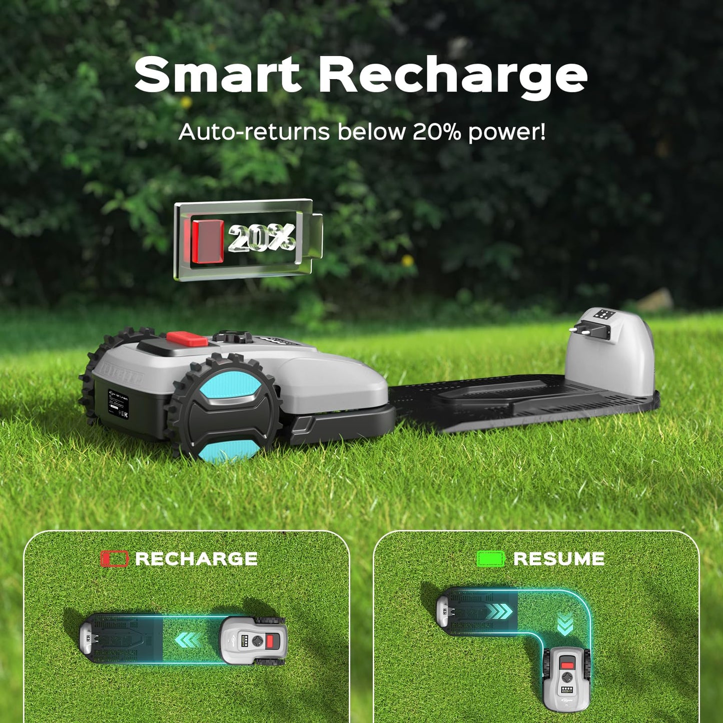2026 New Robot Lawn Mower with App Control – Features Adjustable Cutting Height, Auto-Charging, Obstacle Detection and Brushless Motor for Lawns Up to 1/8 Acre, Gray