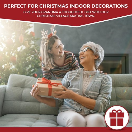 Large Animated Christmas Village - Lighted Musical Snow Scene with 4 Moving Skaters | Resin Decor