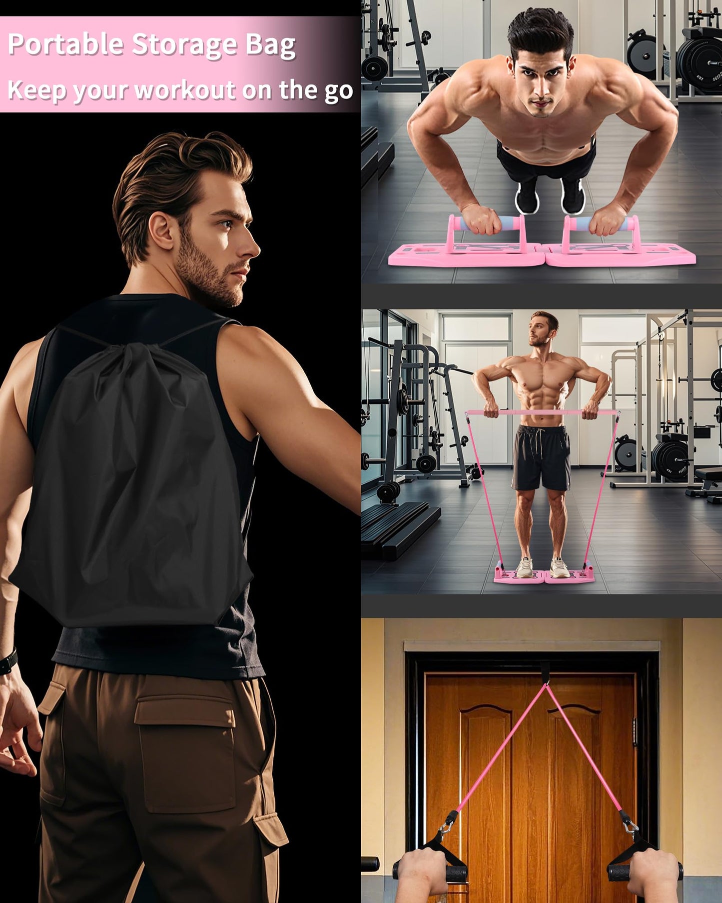 LAKXSF Work out Push up Board for Home Gym, Pilates Workout Exercise Resistance Band Set with Handles, Pushup Board Gift for Men and Women, Essential Shoulder Strength Training Goods Equipment Kit