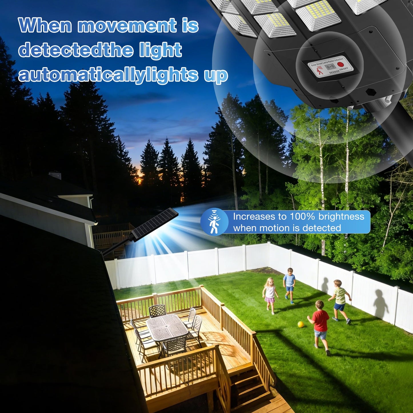 OKPRO 10000W Solar Street Lights Outdoor, IP66 Waterproof Commercial Solar Powered Flood Light with Motion Sensor & Remote, Dusk to Dawn Security Lighting for Yard, Farm, Parking Lot, Garage (2Pack)