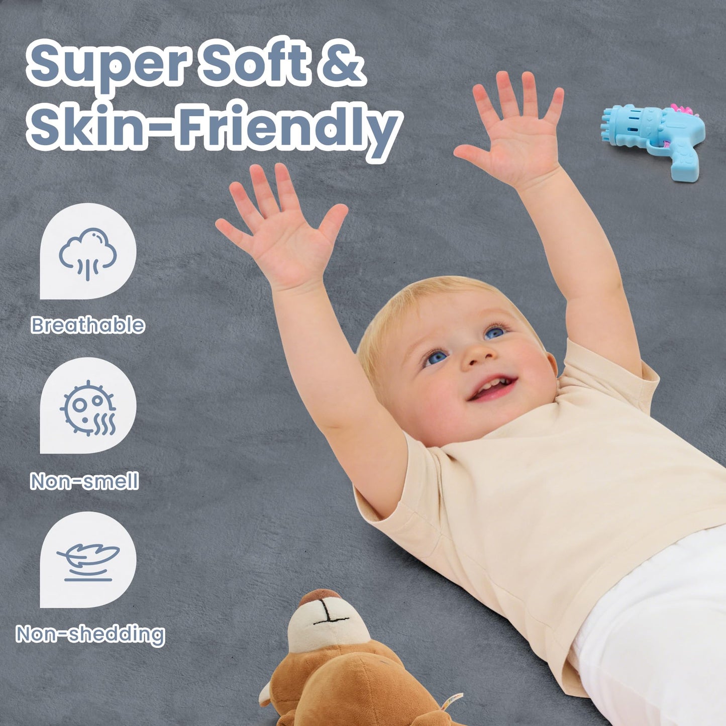 ACOMOPACK 1.3" Thick Baby Play Mat for Floor 59x71-Large Water-Repellent&Non-Slip Memory Foam Mat for Kids,Toddlers,Soft Velvet Nursery Rug for Tummy Time&Crawling,Yoga,Tatami Style(Grey)