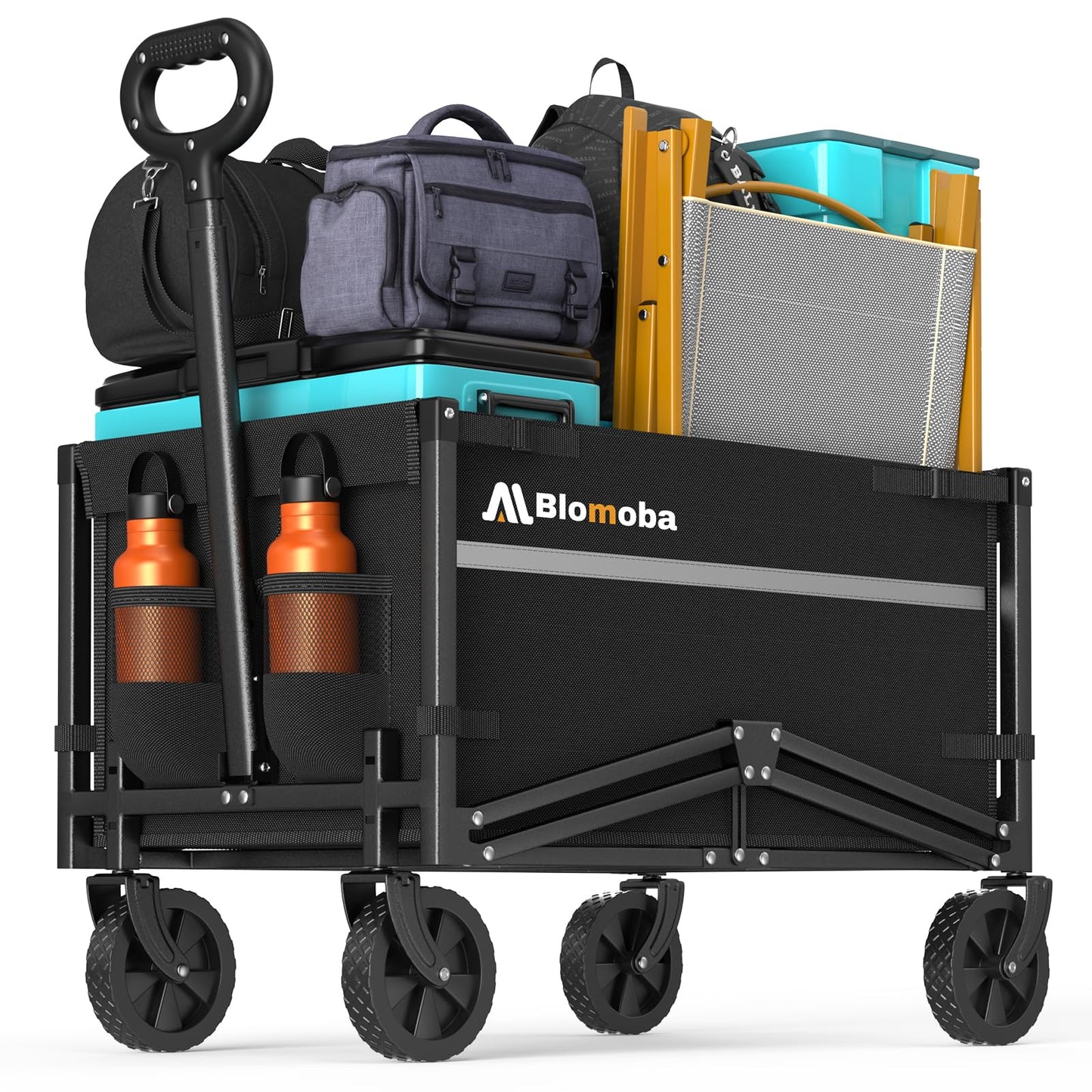 Blomoba Collapsible Wagon Cart, Flexible Handle, Portable Collapsible Wagon with All-Terrain Wheels 360° Rotation, 220LBS Heavy Duty Utility Cart for Garden Camping Grocery Sports Shopping Beach