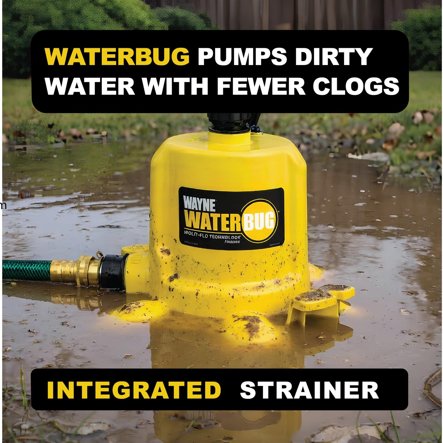 WAYNE - WaterBUG 1/6 HP 1350 GPH Submersible Pump with Multi-Flo Technology - Water Removal and Transfer Pump, Yellow