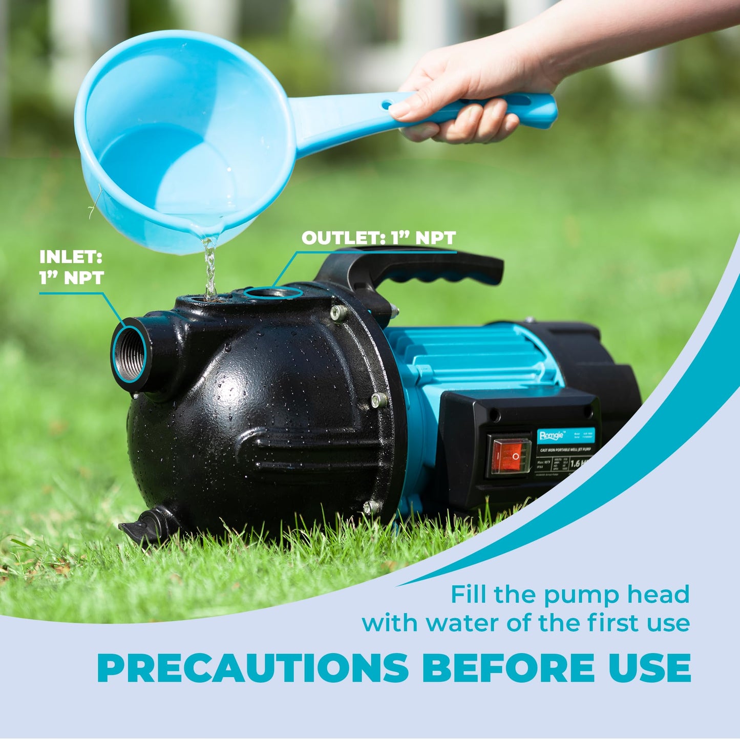 BOMGIE 1.6HP Shallow Well Garden Pump, Water Transfer Pump, Home Lawn Draining Irrigation, Pressure Booster, Sprinkler, Jet, 1200GPH 115V Portable Cast Iron