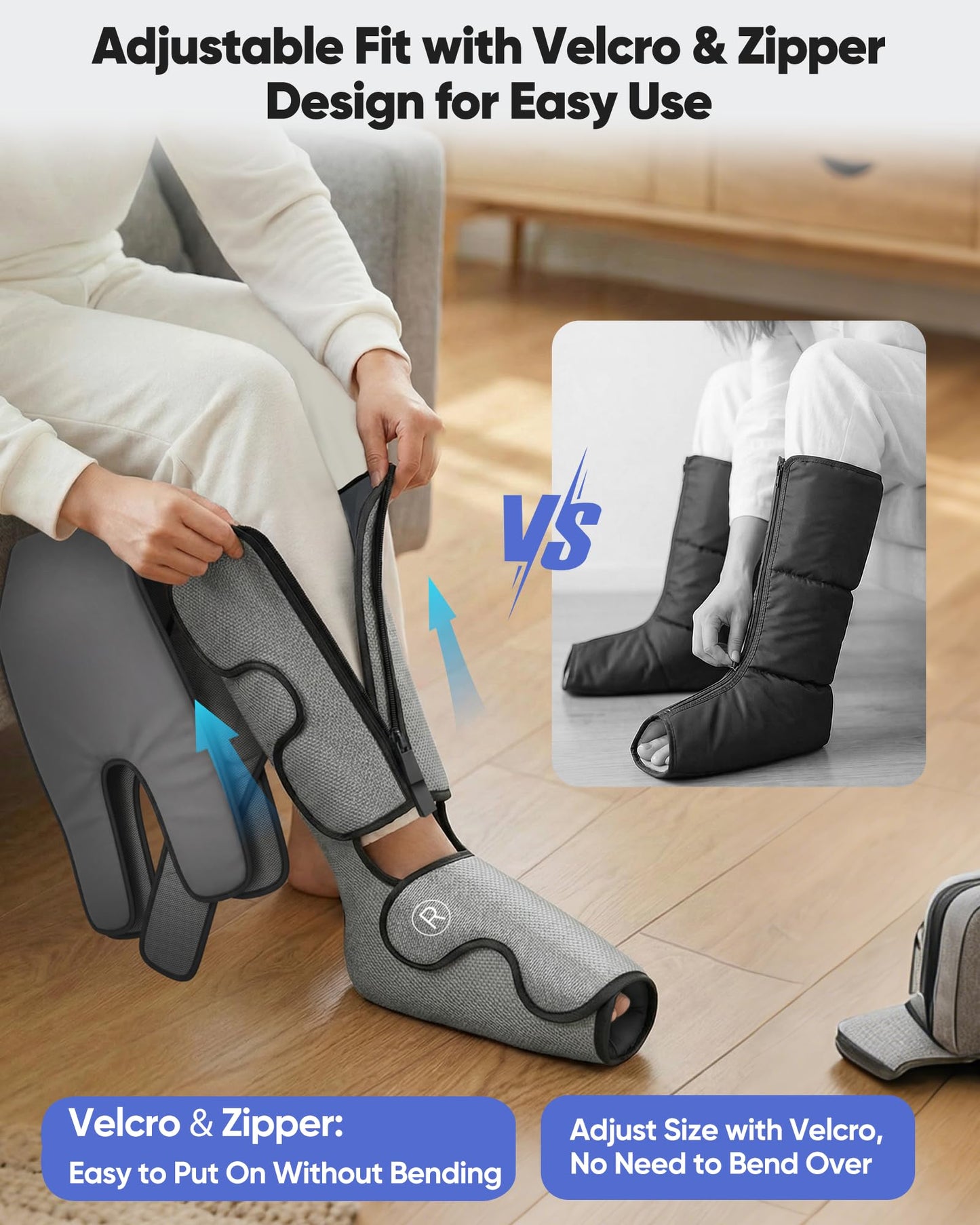 BESTJEEF Air Compression Leg Massager with Heat : Leg Massager for Circulation and Pain Relief - Sequential Compression Boots with 9 Intensity, 4 Modes, 3 Heating, Vibration, for Men Women