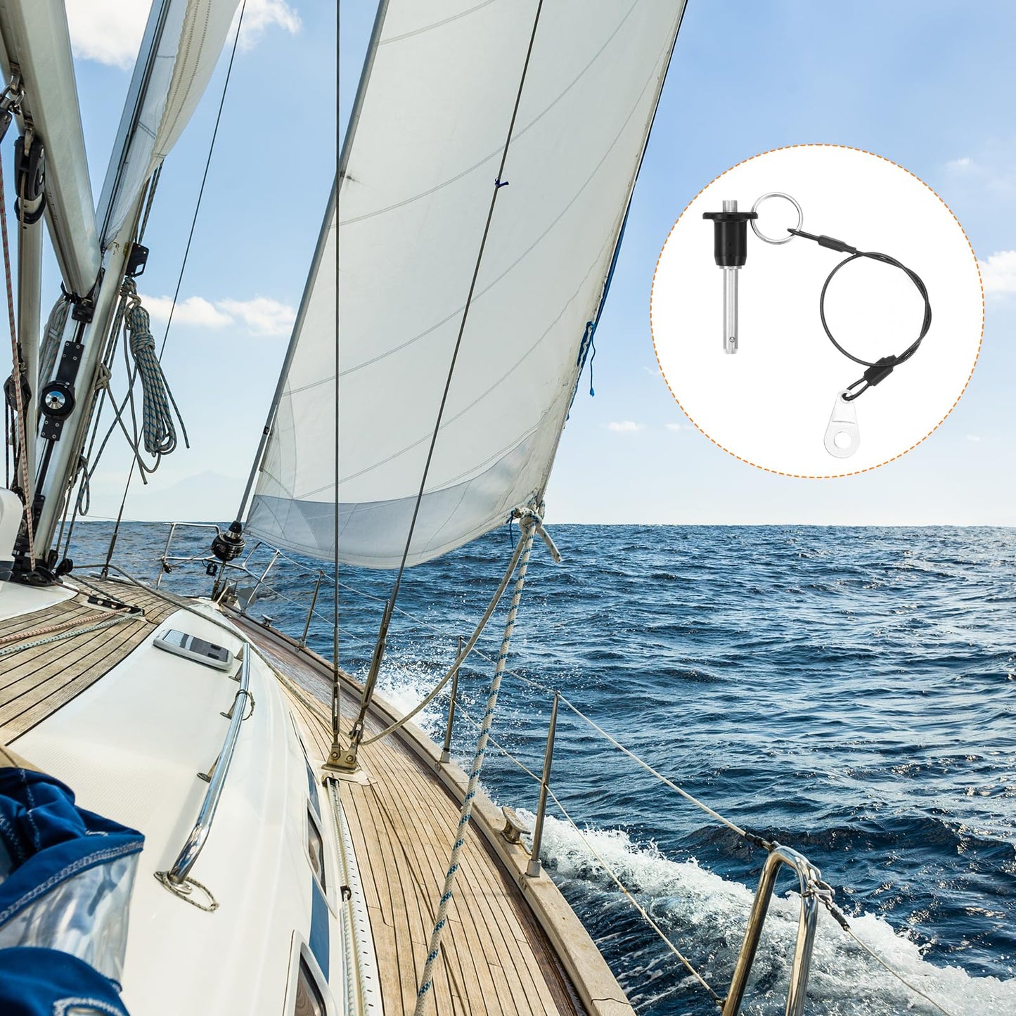 uxcell 2 Pcs Quick Release Pin, 1/4" x 1.42"(Dia. x L) Ball Locking Pin with Push Button 304 Stainless Steel Ring Handle Locking Pin with Wire for Audio Bimini Top Marine, Silver