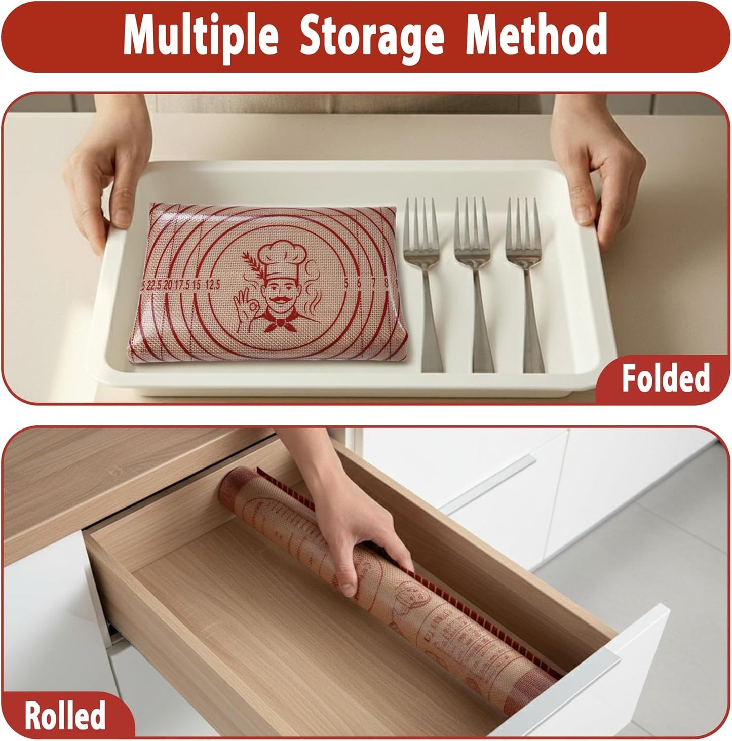 Skiennix Silicone Baking Mat - Non-Slip Dough Rolling Mat with Measurement Guides | 20x28 Inch Reusable Kneading Board for Bread, Pizza, Cookies, Fondant