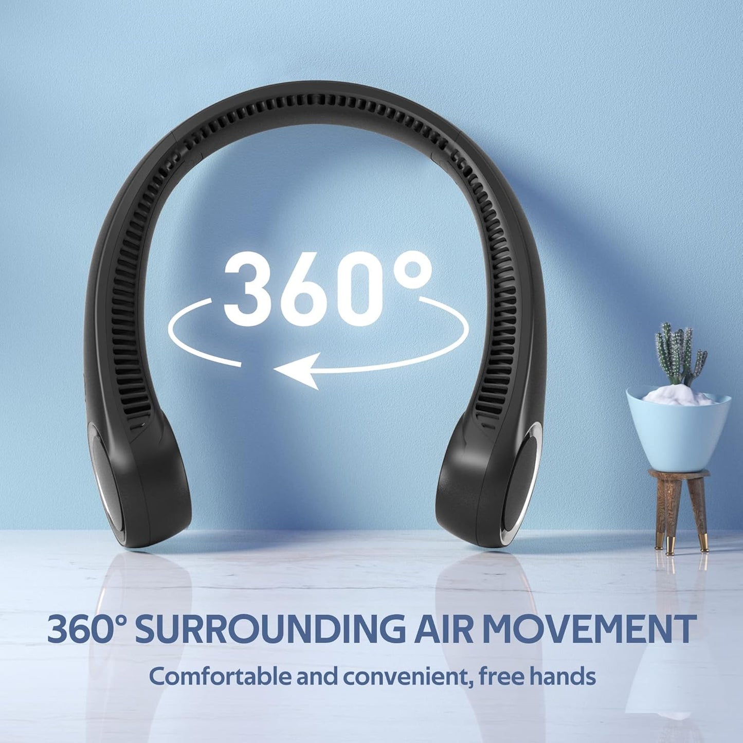 Skiennix Portable Neck Fan - Hands-Free Bladeless Design | 360° Cooling, 4000mAh Rechargeable Battery, 3 Speeds (Black)