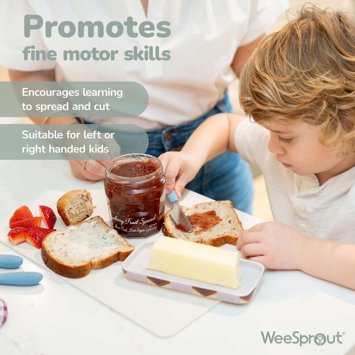 WeeSprout Toddler Utensils, 3 Forks & 3 Spoons, 18/8 Stainless Steel & Food Grade Silicone, Thick Easy-Grip Handles, Perfect Length For New Self Feeders, Gentle On Gums & Teeth, Dishwasher Safe