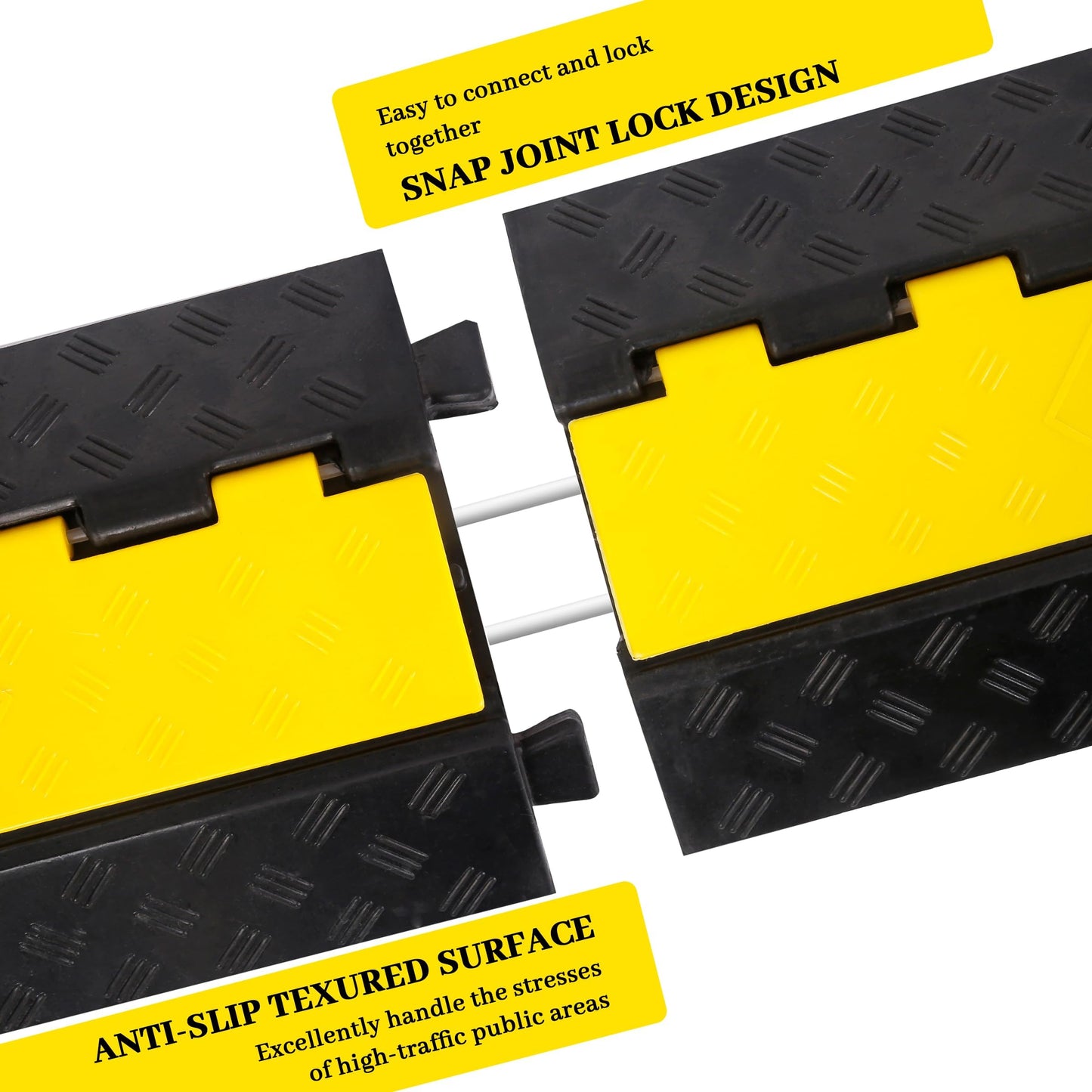YELACK Rubber Cable Ramp Cable Protector Ramps Wire Hose Protective 2 Channel Traffic Rubber Plastic Cord Cover Speed Bump for Asphalt Concrete Gravel Driveway Outdoor, 3 Pack