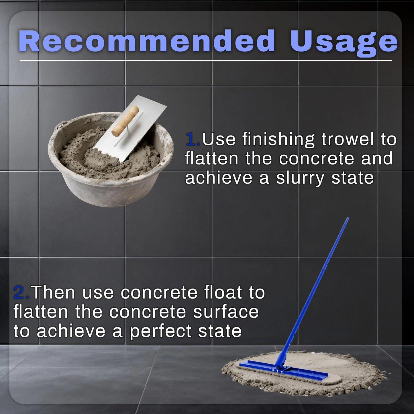 48" x 8" Concrete Bull Float Kit, Stainless Steel Round End Finishing Trowel with 47'' Adjustable Handle, Heavy Duty Concrete Smoothing Tool for Cement, Driveway, Patio
