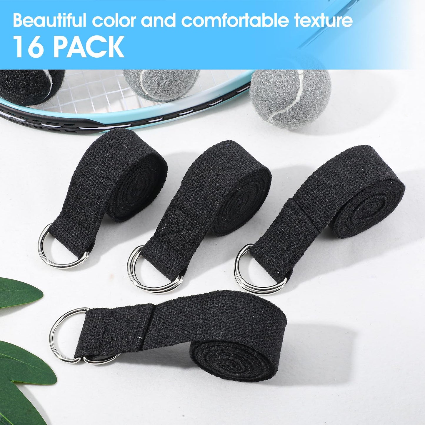 16 Pcs Yoga Strap for Stretching Bulk 6ft Exercise Stretch Band with Metal D Ring Adjustable Pilates Non Elastic Yoga Stretch Belt for Women Men Physical Fitness Gym Workout Dance
