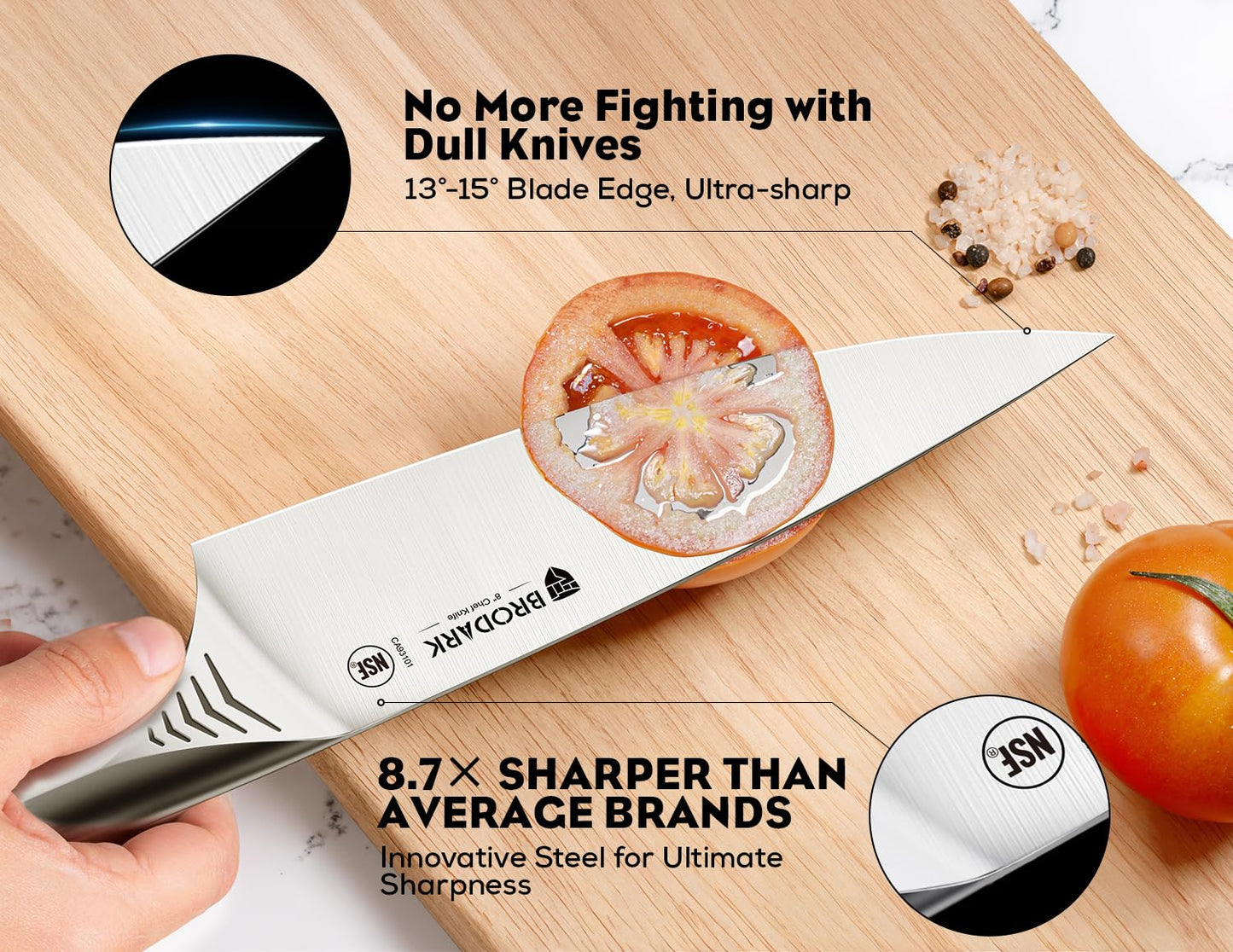 BRODARK Kitchen Knife Set with Block - 15-Piece Knife Block Set with Built-in Sharpener - High Carbon Stainless Steel Kitchen Knives Set for Kitchen - Christmas Gift, Shark Series, Mothers Day