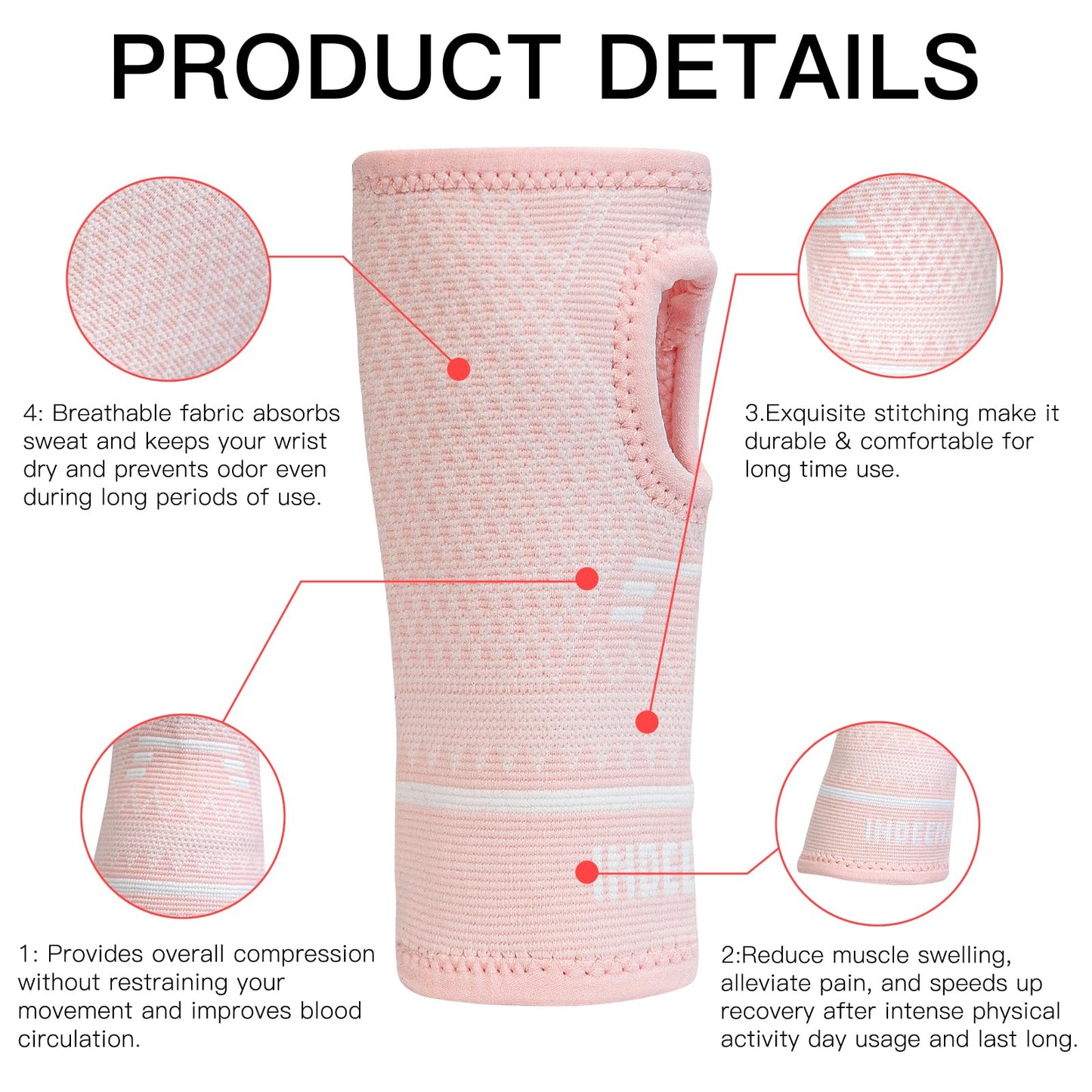 INDEEMAX Copper Wrist Compression Sleeve 1 Pair, Comfortable Hand Brace Support for Arthritis, Tendonitis, Sprains, Workout, Carpal Tunnel - Left & Right - Women and Men (Pink, S)