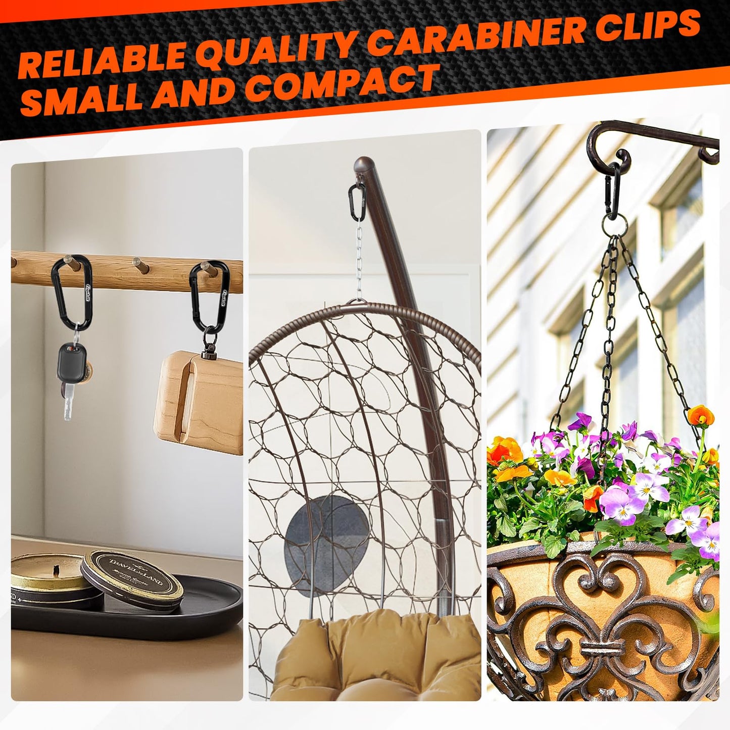 Carabiner Clip,Heavy Duty Carabiners 900lbs-1543lbs,Multipurpose for Camping Essentials,Hiking,keychain clip,Hammock,Dog Leash Harness,Carabiner for Keys,Key Chain Hooks Outdoor Gym etc&Utility D Ring
