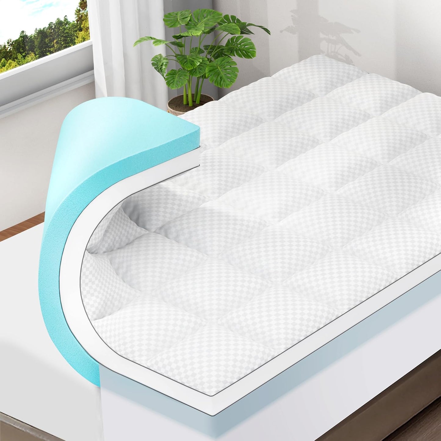 OLANLY Memory Foam Mattress Topper - Dual-Layer 4 Inch Queen Size for Back Pain Relief | Cooling Pillow Top