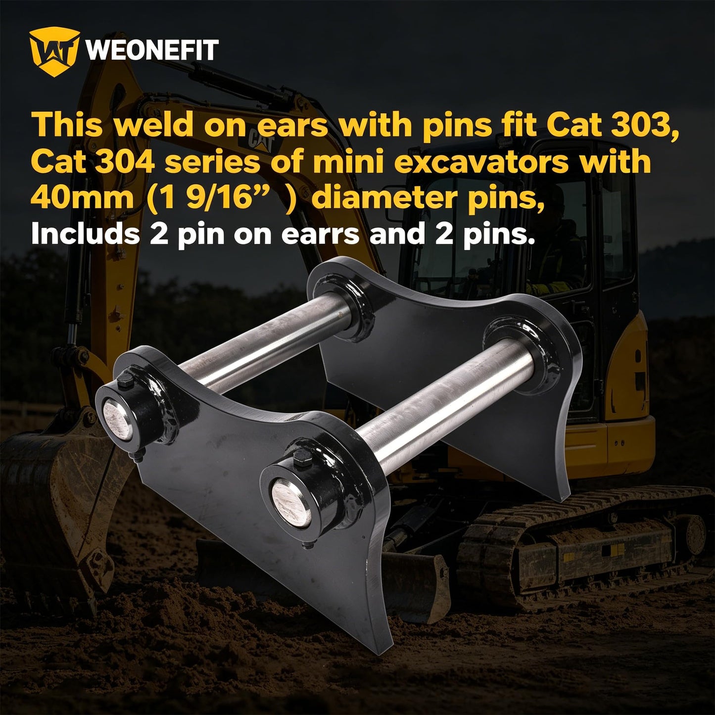 WEONEFIT Weld On Bucket Attachment Ears with Pins, 40mm 7-13/16" C-C Center to Center, Heavy Duty Steel Bucket Ear Replacement for Cat 303.5 304 Mini Excavator