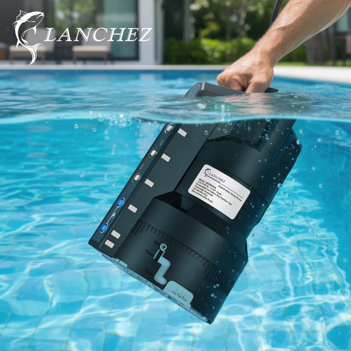 LANCHEZ 1.2HP 6000GPH Automatic Sump Pump with 6 Modes, Clean/Dirty Submersible Water Pump, Thermoplastic Water Removal Transfer Pump with 16FT Cord for Pools Basement Garden Pond, Black