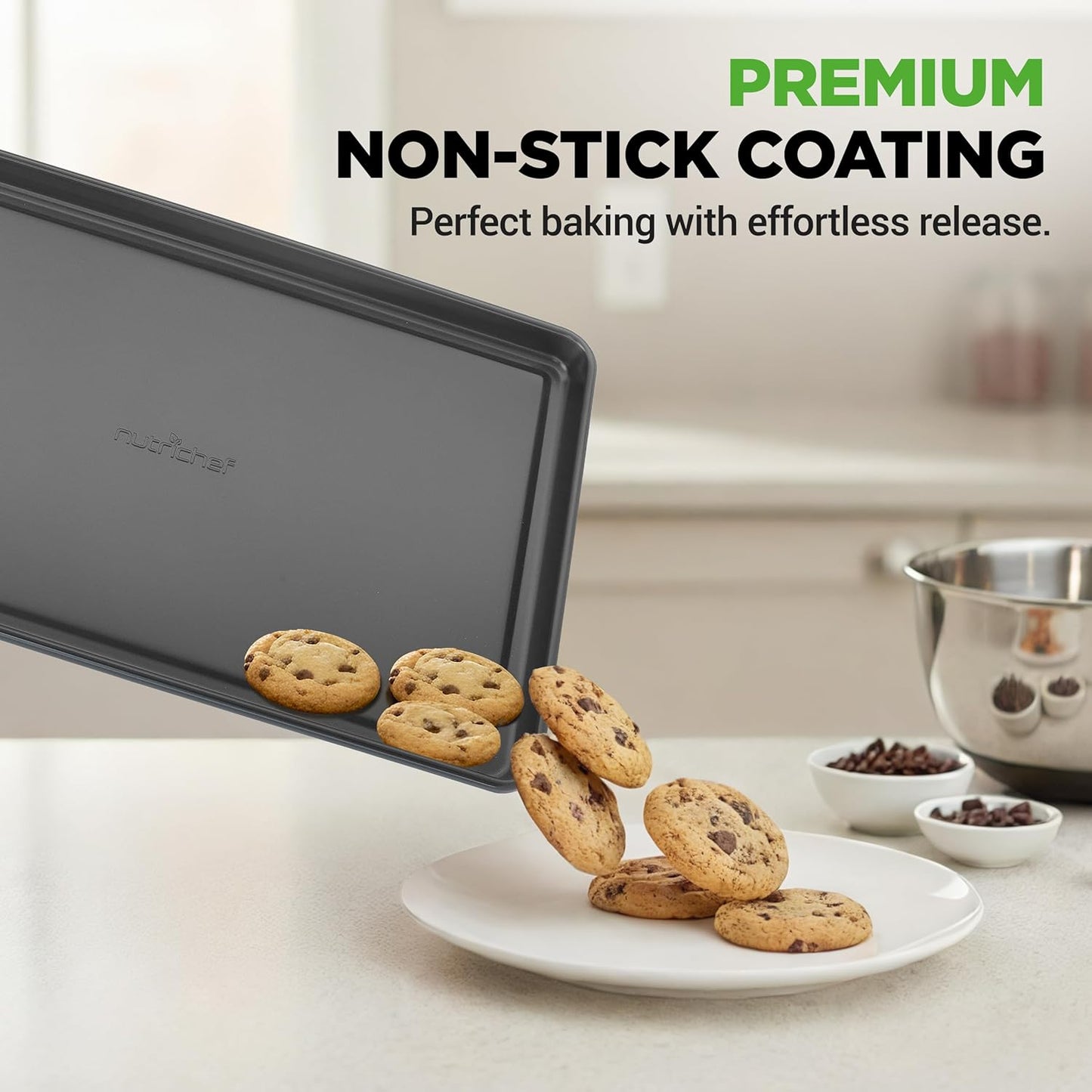 NutriChef 8-Piece Nonstick Bakeware Set - Premium Steel Baking Pans for Cakes, Muffins, Brownies & More | Black