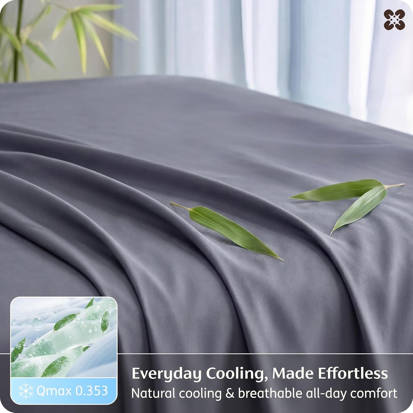 Bedsure Queen Sheet Set - Cooling Bamboo Rayon Sheets | Breathable & Soft | Deep Pocket Up to 16" | Dark Grey