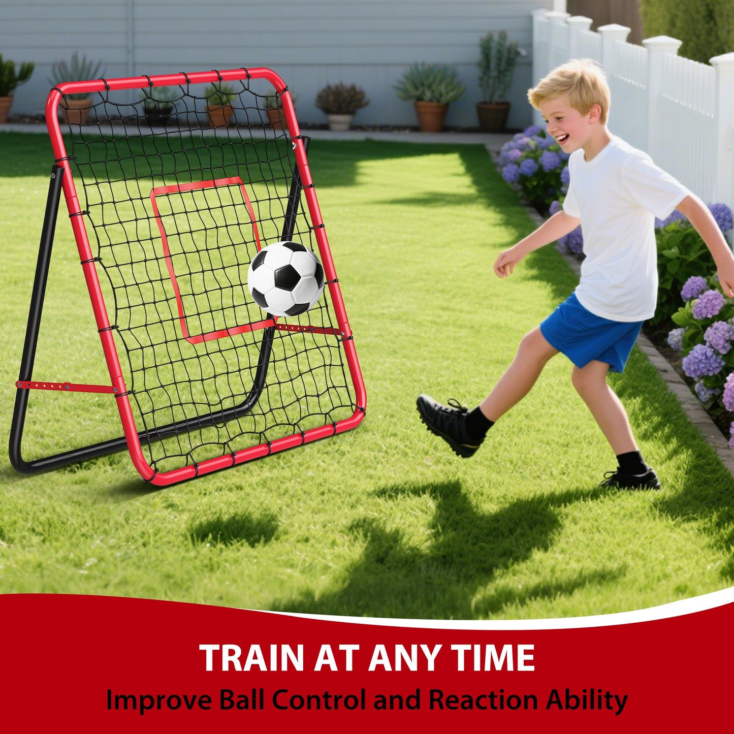 Garvee 3.3x3.3 FT Soccer Baseball Rebounder Adjustable Soccer Goal and Bounce Back Net with Steel Frame Multi-Sport Training Equipment for Control Passing Practice Easy Setup Teens Adults