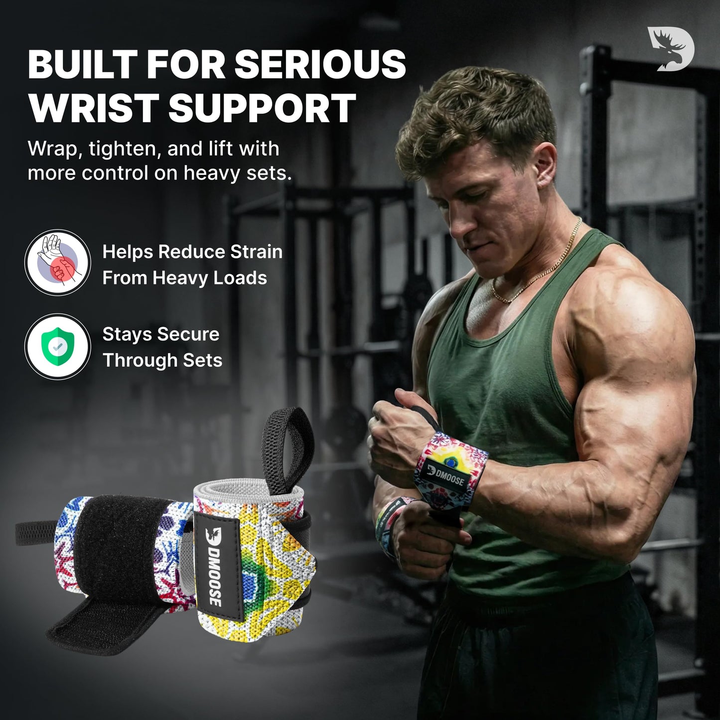 DMoose Wrist Wraps (IPL Approved), Avoid Injury and Maximize Grip with Thumb Loop, 18" or 12" Gym Wrist Wraps Pair, Wrist Wraps for Weightlifting Men, Wrist Brace for Working Out & Wrist Support