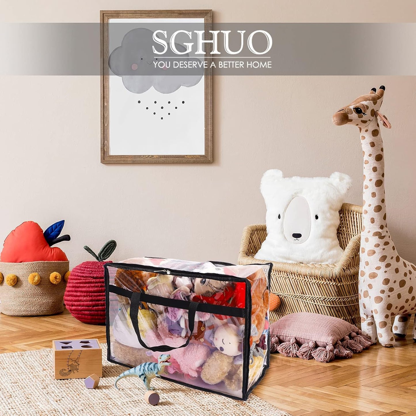 SGHUO Extra Large Blanket Storage Bags - 60L Clear Vinyl Zipper Bags for Clothes & Bedding (4-Pack)