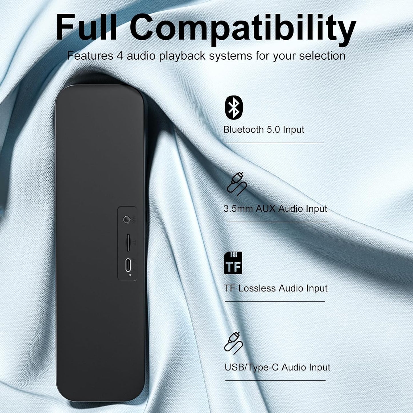KASOHQEE Bass,3.5mm Computer Speakers for Desktop PC,Rechargeable Bluetooth Speaker,Small Computer Soundbar with Stereo