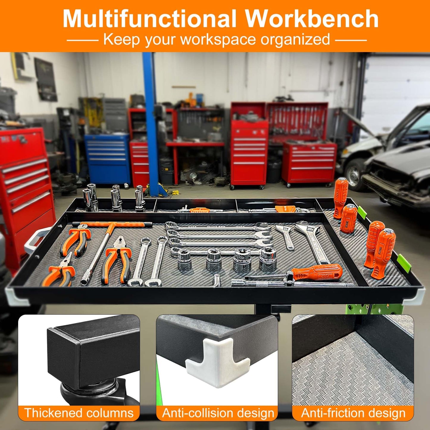 Adjustable Height Mobile Work Table with Rolling Wheels